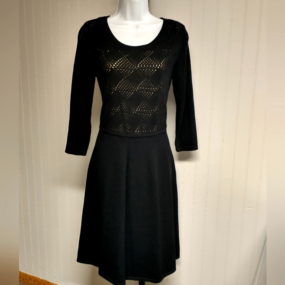 NWT Anne Klein Pointelle Feature Bodice Cutout Dress Black Size S